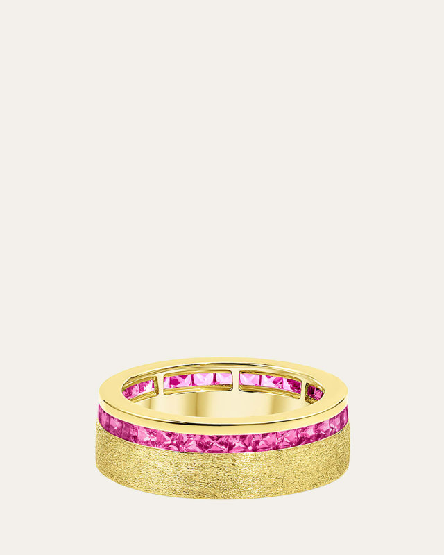 18K Gold Channel-Set Pink Sapphire Band Ring, Size